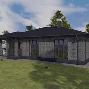 Одноэтажный дом из газоблока и кирпича